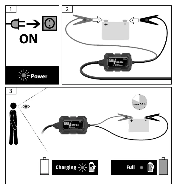 Procedura podłączania prostownika GAB 12V-1A