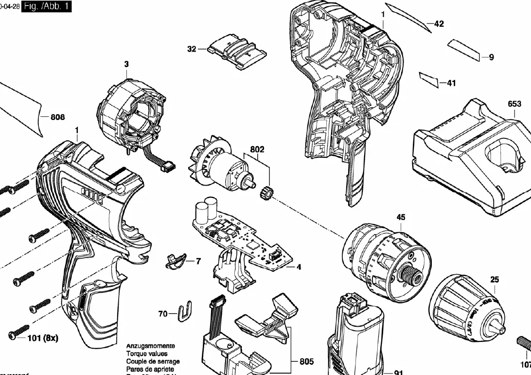 Schemat budowy (exploded view) wiertarko-wkrętarki Bosch GSR 12V-30