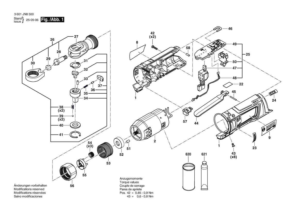 Schemat budowy (widok rozstrzelony) urządzenia Bosch GRC 12V-60 1/2 SN