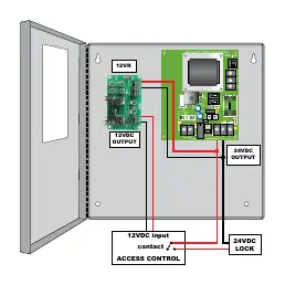 Schemat połączeń modułu 12VR w systemie kontroli dostępu