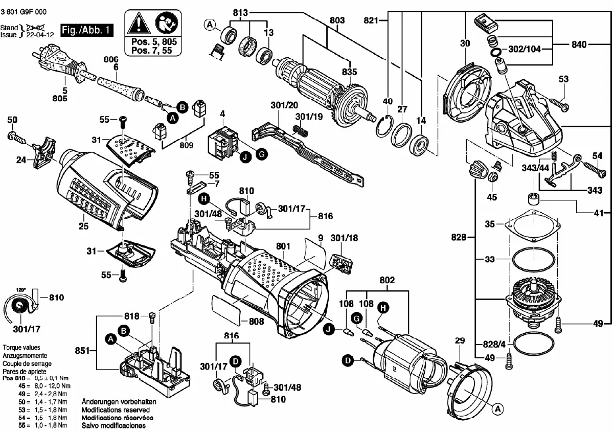 Schemat budowy (exploded view) szlifierki kątowej Bosch GWS 13-125CIE