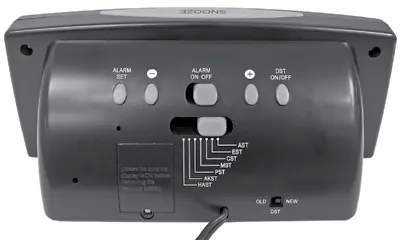 Panel sterowania z tyłu budzika