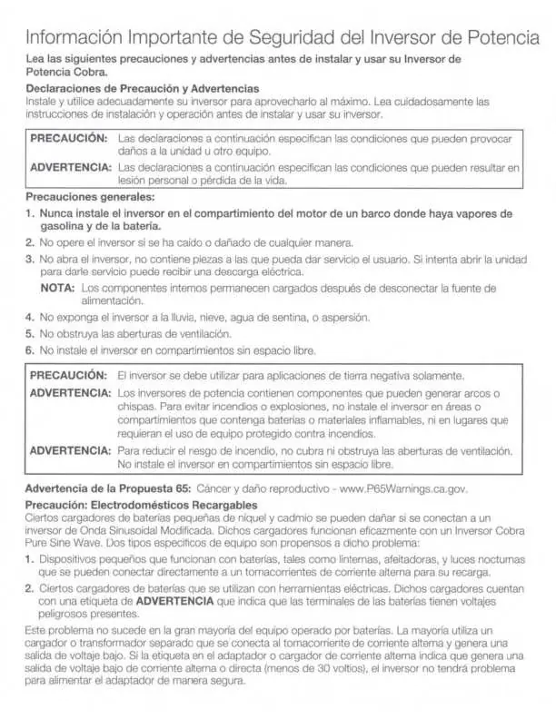 Informacje dotyczące bezpieczeństwa (wersja hiszpańskojęzyczna)