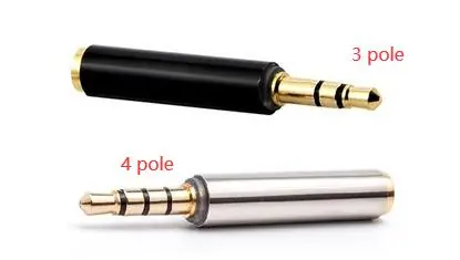 Porównanie wtyczek audio: 3-polowa (niekompatybilna) i 4-polowa (kompatybilna).