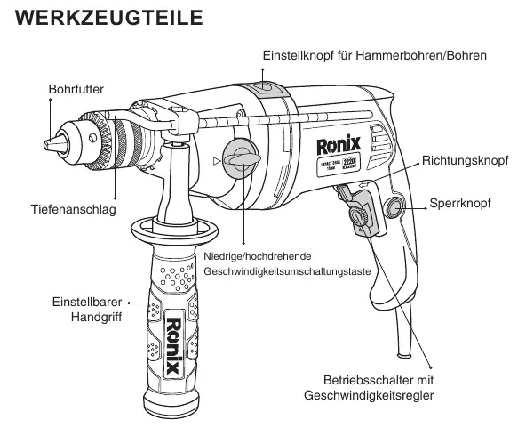 Schemat budowy wiertarki udarowej Ronix 2220