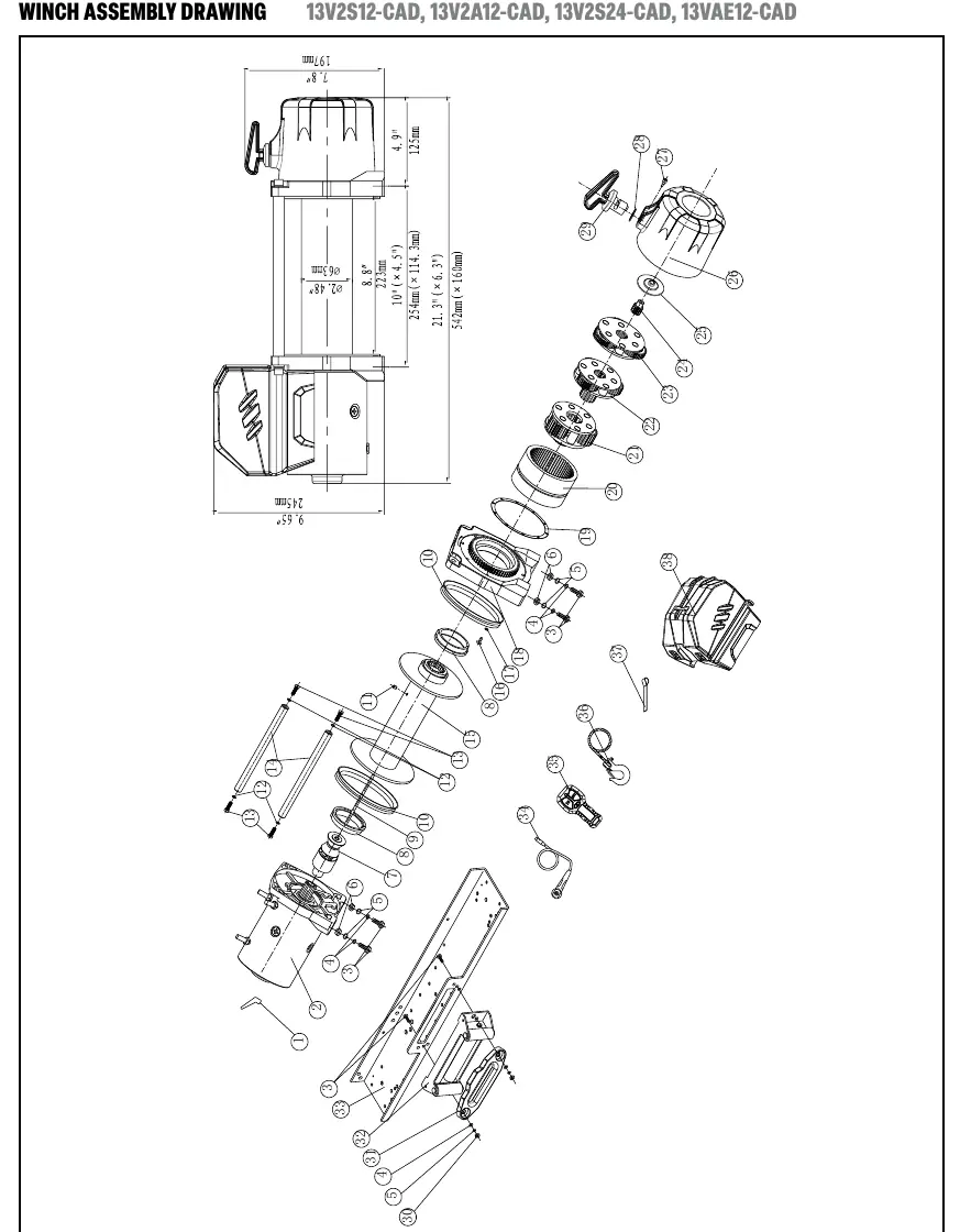Rysunek złożeniowy (exploded view) wyciągarki