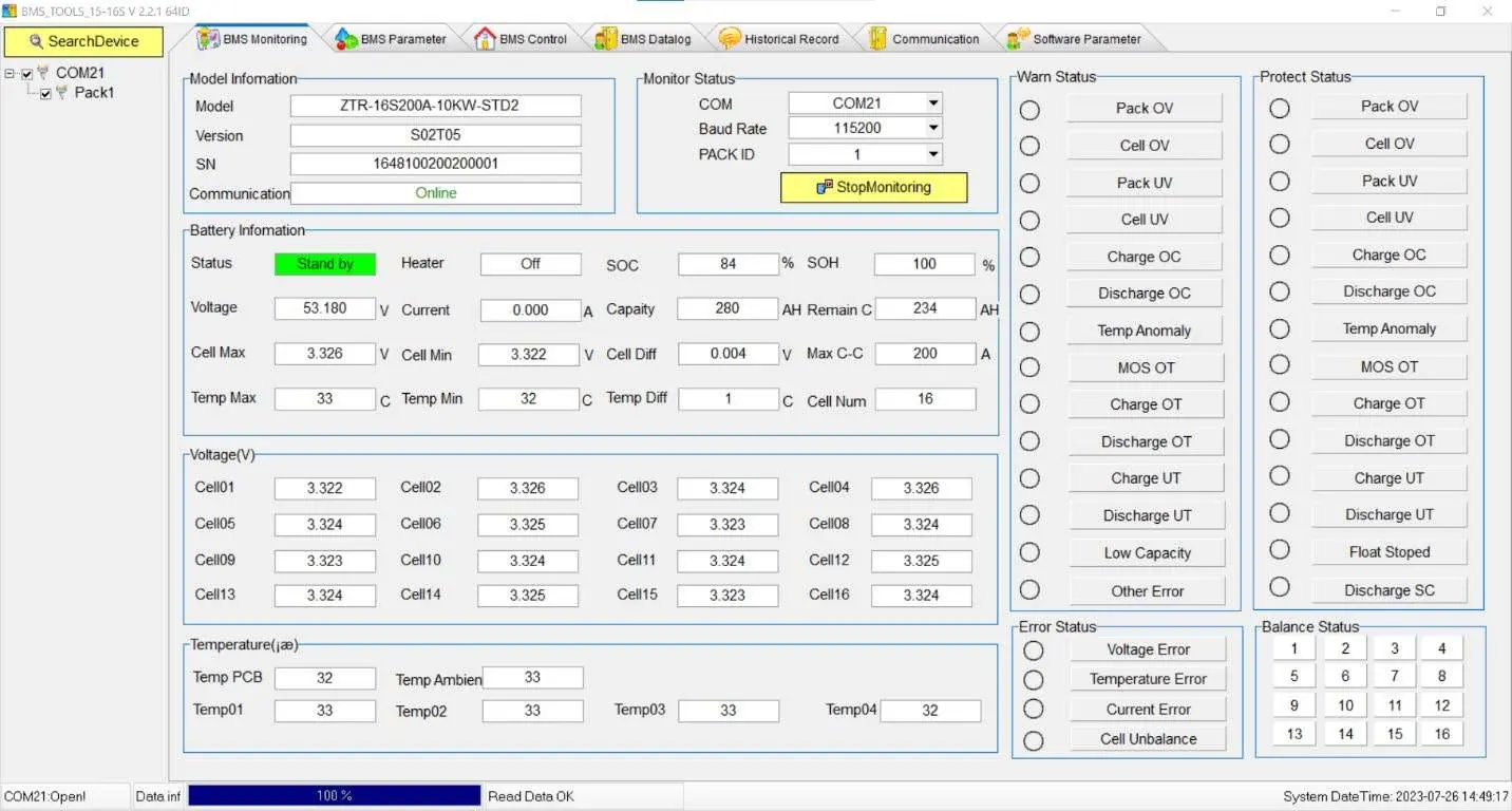 Interfejs oprogramowania BMS Tools