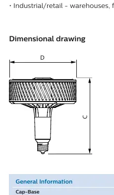 Rysunek wymiarowy lampy