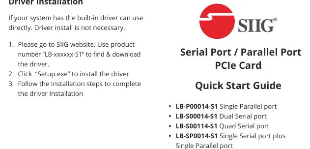 Instrukcja instalacji sterowników oraz lista dostępnych modeli kart PCIe
