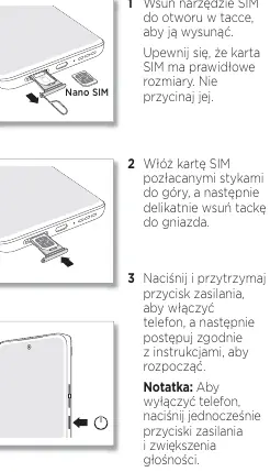 Instrukcja wkładania karty SIM i włączania telefonu