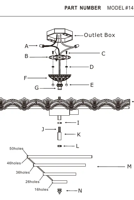 Schemat rozstrzelony (exploded view) części lampy