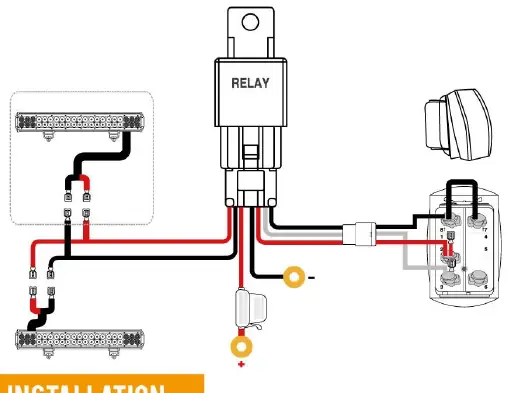 Schemat połączeń wiązki przewodów z listwą świetlną i akumulatorem