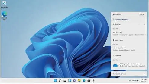 Menu powiadomień systemu Windows 11