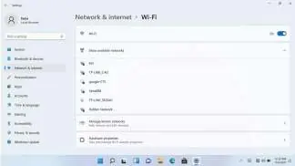 Menu ustawień Wi-Fi