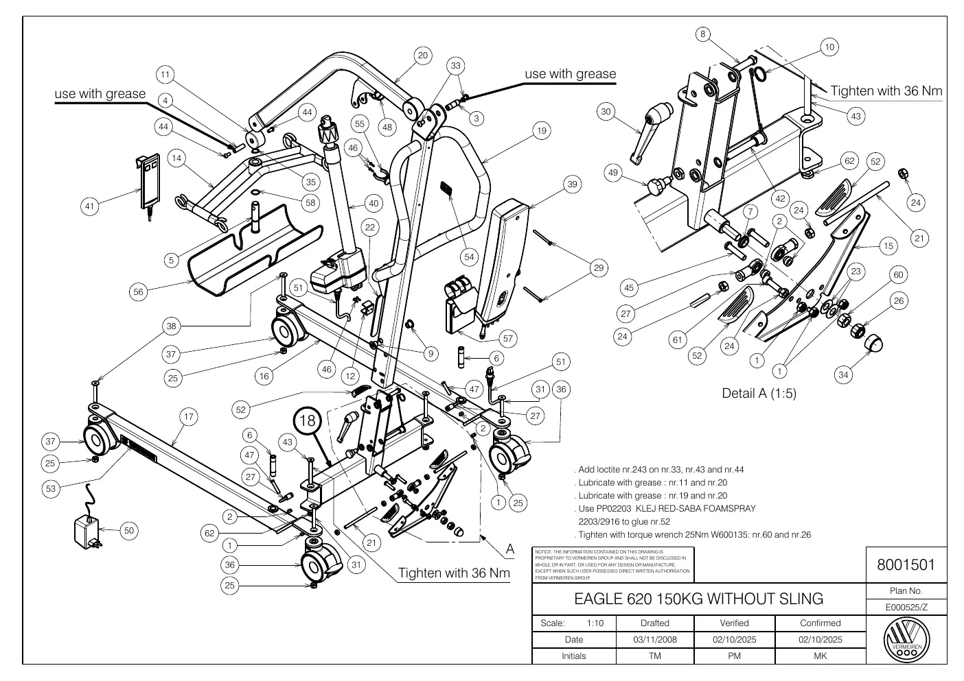 Schemat montażowy podnośnika Vermeiren Eagle 620