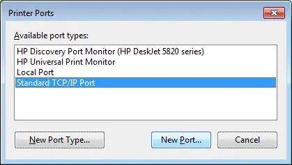 Wybór portu TCP/IP w systemie Windows