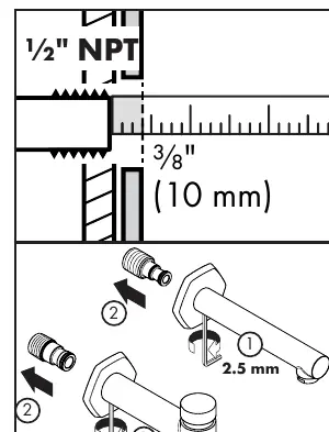 Kroki montażu dla przyłącza 1/2"