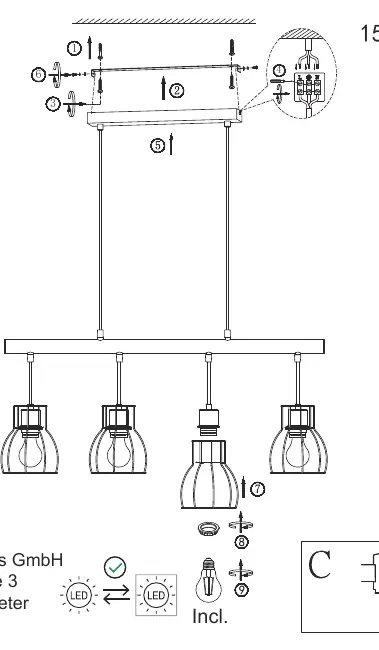 Schemat montażu lampy wiszącej