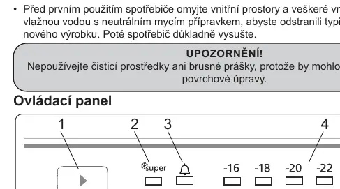 Panel sterowania zamrażarki