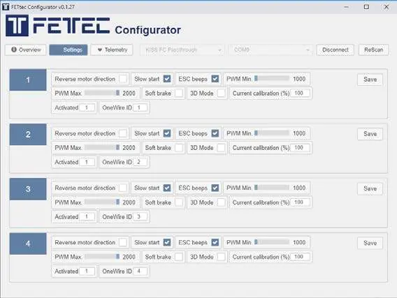 Ustawienia ESC w FETtec Configurator