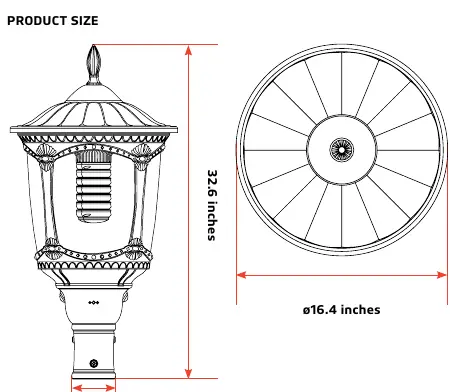 Wymiary lampy solarnej Victoria 15W