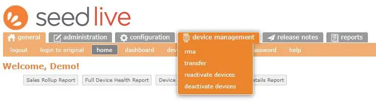 Menu Device Management i wybór opcji RMA
