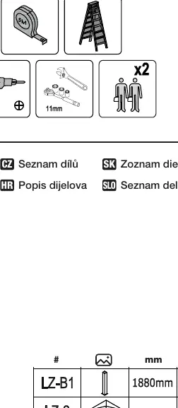 Wykaz części i wymiary słupka