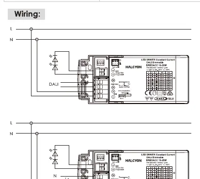 Schematy połączeń dla trybu DALI oraz Switch-Control