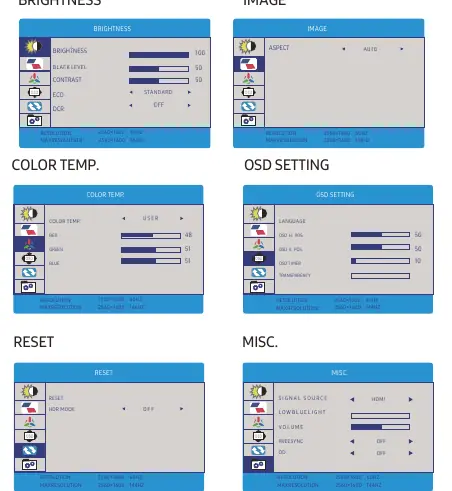 Menu OSD monitora