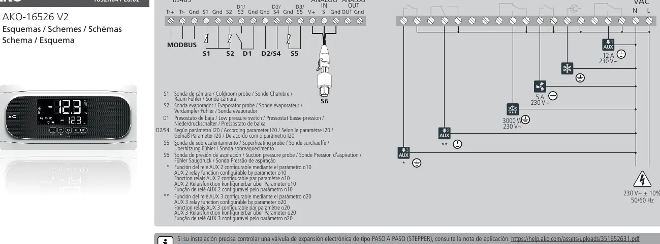 Schemat połączeń elektrycznych sterownika AKO-16526 V2