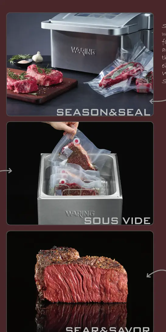 Etapy gotowania: Season & Seal, Sous Vide, Sear & Savor