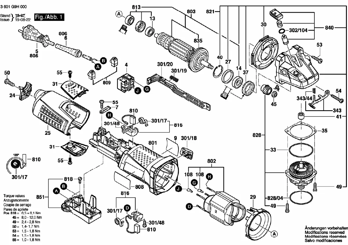 Schemat części (exploded view) szlifierki kątowej Bosch GWS 17-125CIE