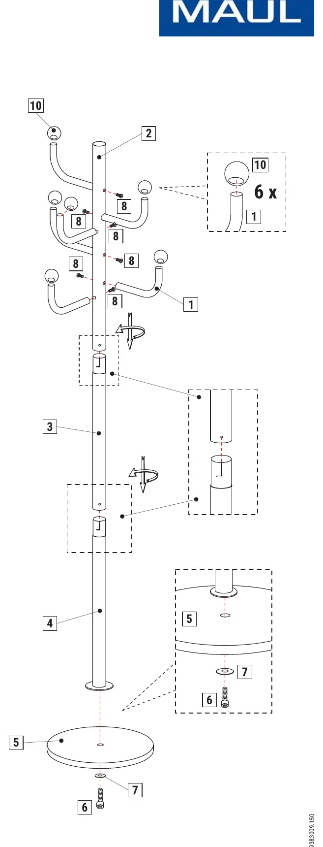 Schemat montażu wieszaka MAULvega 938 30
